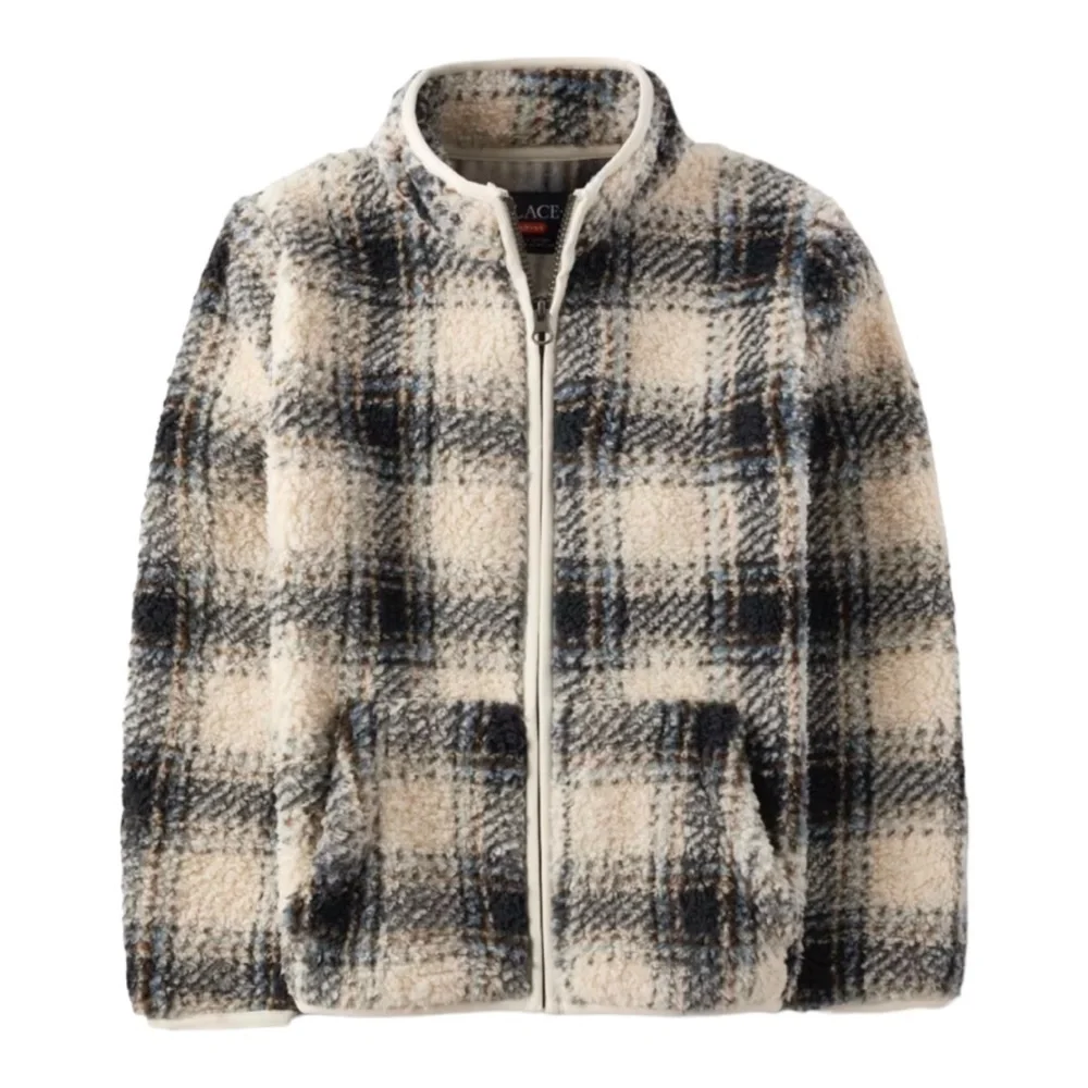 The Children’s Place Boys Print Sherpa Zip-Up Jacket - Hay Stack (C1)